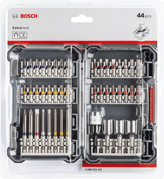 Bosch Pick & Click Extra Hard Screwdriver Bits Mixed Set, 44-piece