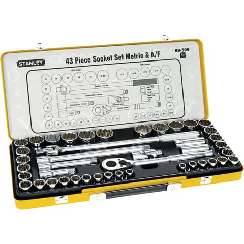 STANLEY 43PCS 1/2 SQ. DR. 12PT SOCKET SET MET/IMP - 89-509